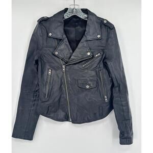Hurley Womens Black Genuine Leather Zip Biker Motorcycle Jacket Y2K 2009